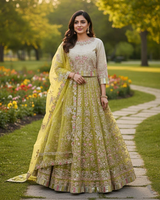 New Arrival Mehndi Outfit – Lahnga Style