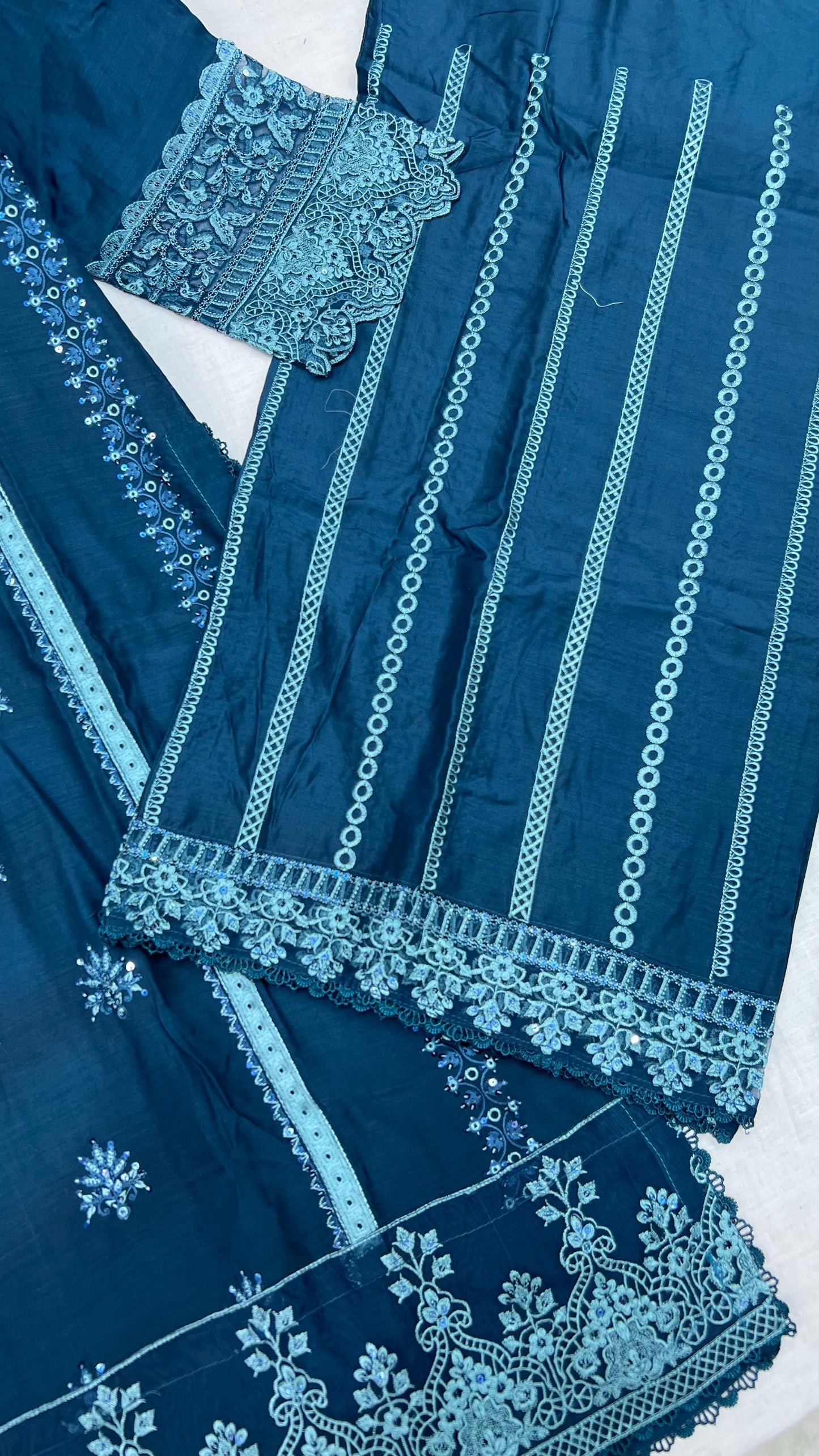 Heavy Embroidered Suit | Embroidered Shirt & Palazzo with Digital Print Dupatta and Cutwork Border