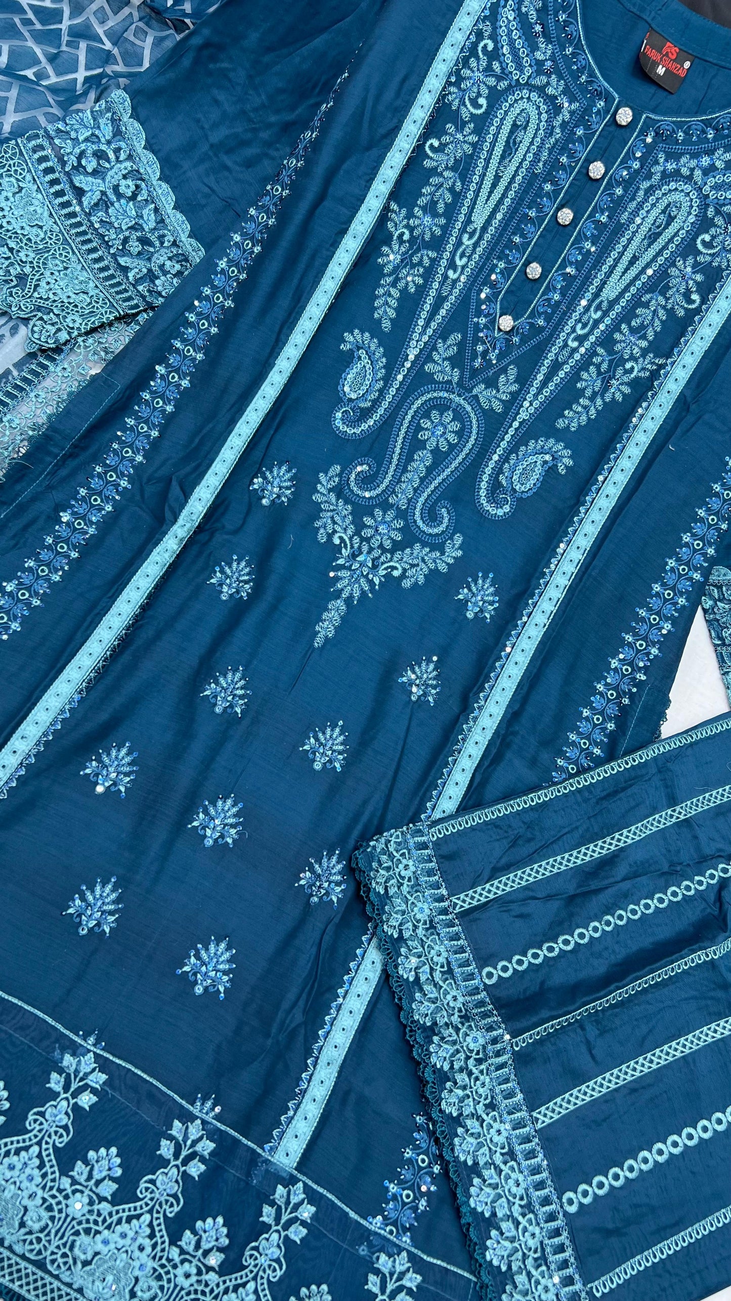 Heavy Embroidered Suit | Embroidered Shirt & Palazzo with Digital Print Dupatta and Cutwork Border