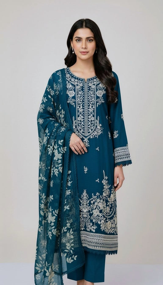 Winter Viscose Embroidered Suit | Heavy Embroidered Shirt with Digital Print Dupatta