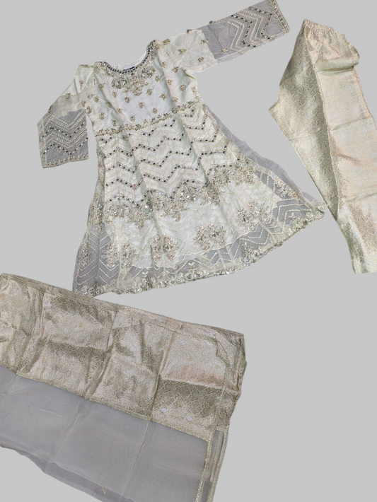 Organza Short Frock with Trouser & Chiffon Dupatta