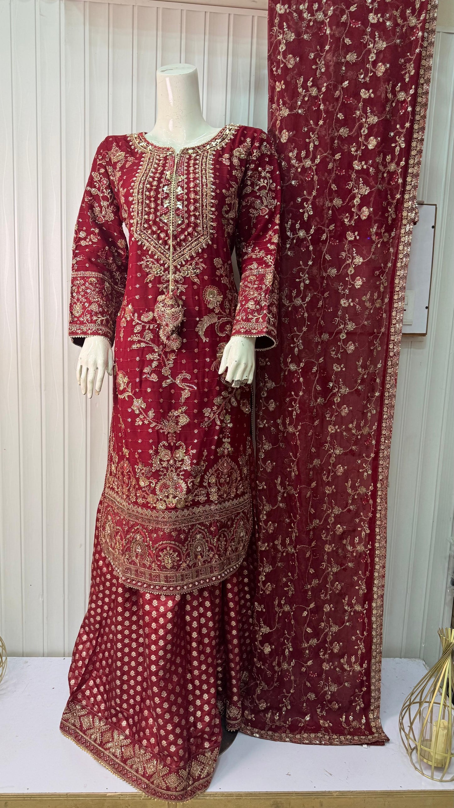 CHIFFON FABRIC 3-PCS Heavy Embroided Dress With Dupatta
