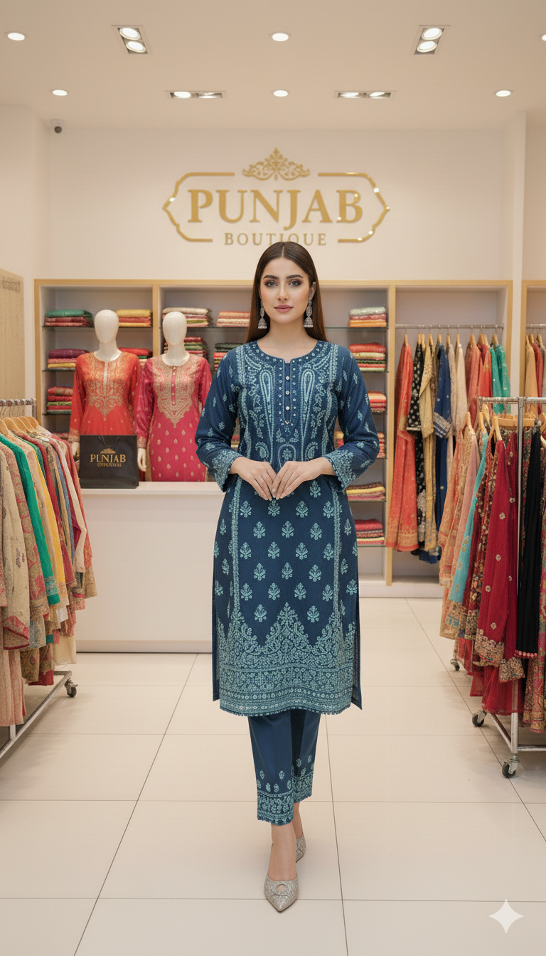 Heavy Embroidered Suit | Embroidered Shirt & Palazzo with Digital Print Dupatta and Cutwork Border