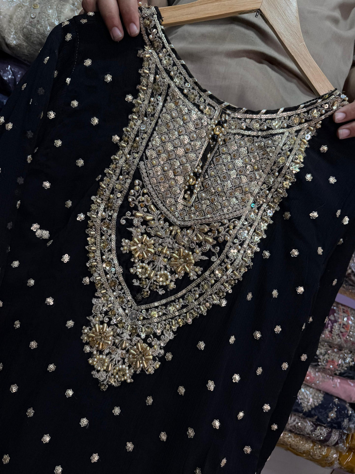CHIFFON FABRIC 3-piece Long Embroidered Shirt With Ghrara