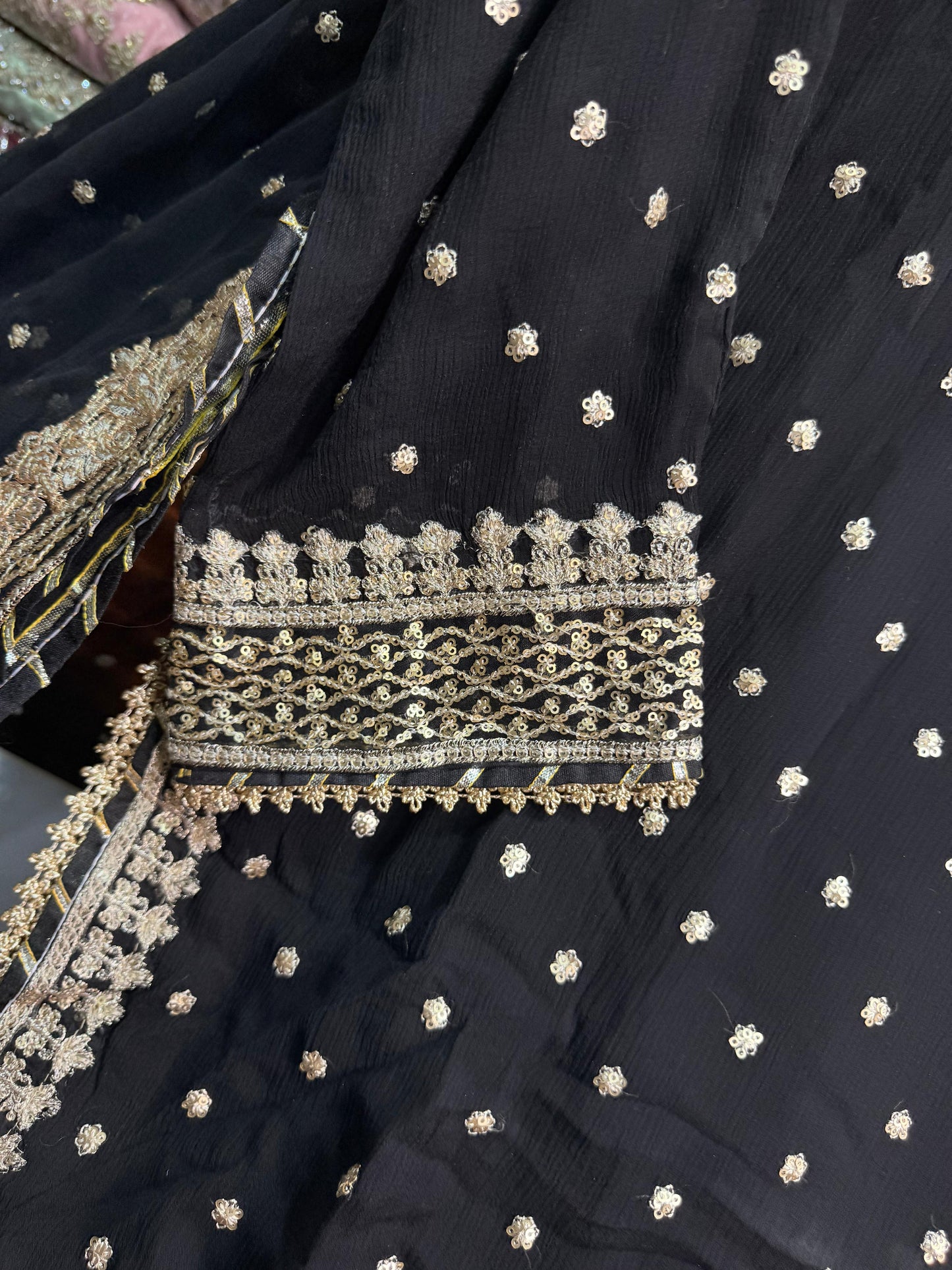 CHIFFON FABRIC 3-piece Long Embroidered Shirt With Ghrara