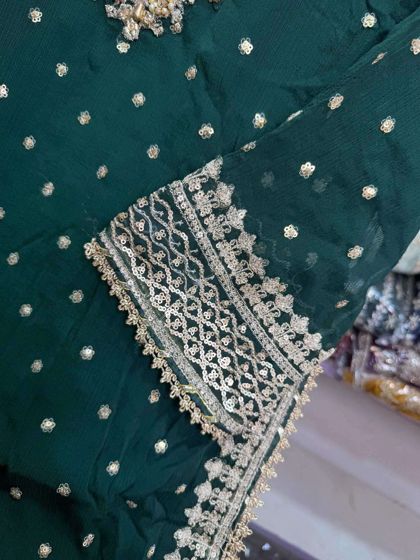CHIFFON FABRIC 3-piece Long Embroidered Shirt With Ghrara