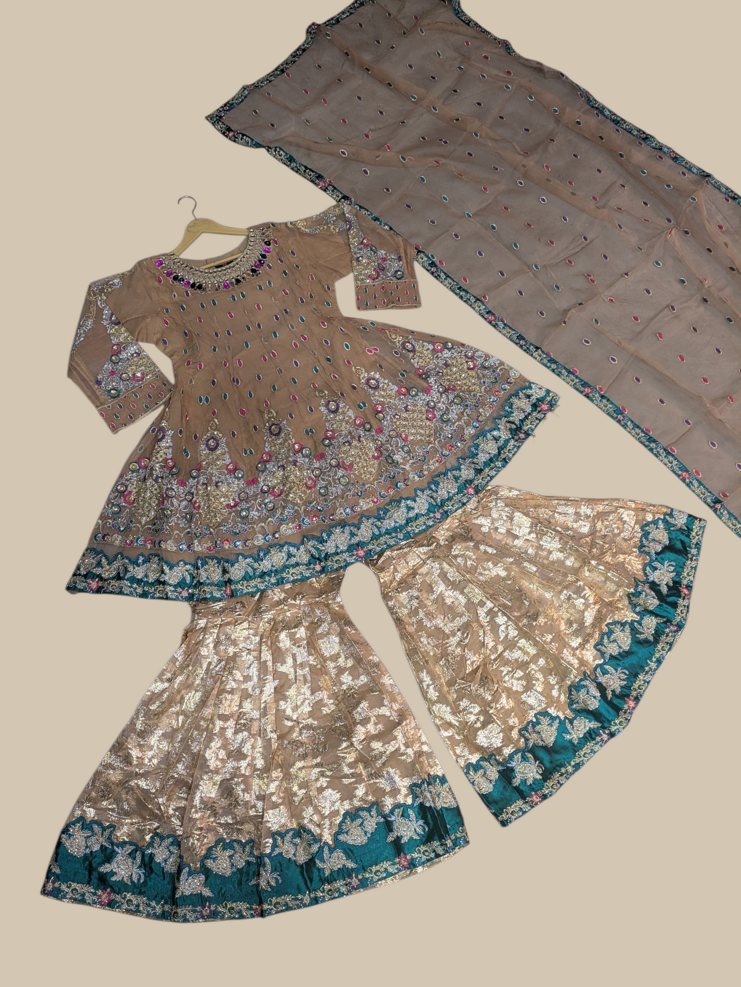 Chiffon Frock with Gharara & Organza Embroidered Dupatta