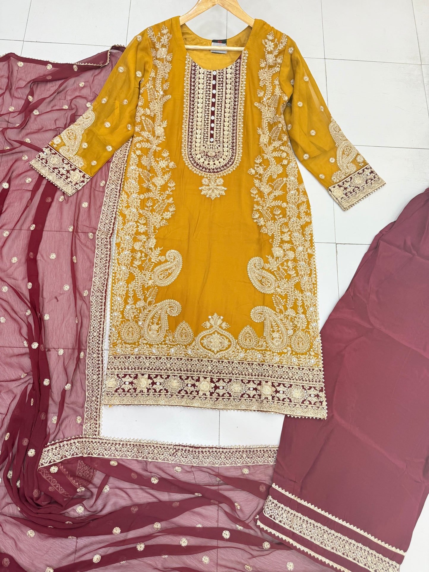 CHIFFON FABRIC 3 piece Heavily Embroidered Partywear & Wedding Wear Dress