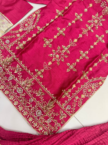 Silk Fabric Shirt With Crush Sharara Beautiful Artical Handmade work on shirt.