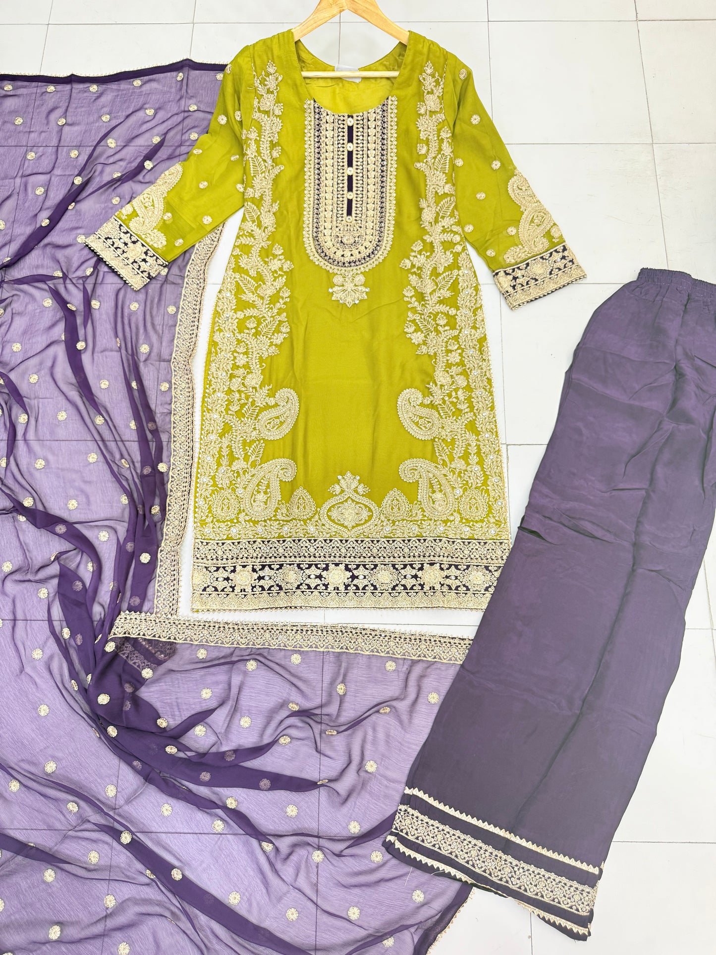 CHIFFON FABRIC 3 piece Heavily Embroidered Partywear & Wedding Wear Dress