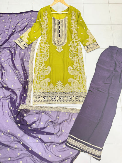 CHIFFON FABRIC 3 piece Heavily Embroidered Partywear & Wedding Wear Dress