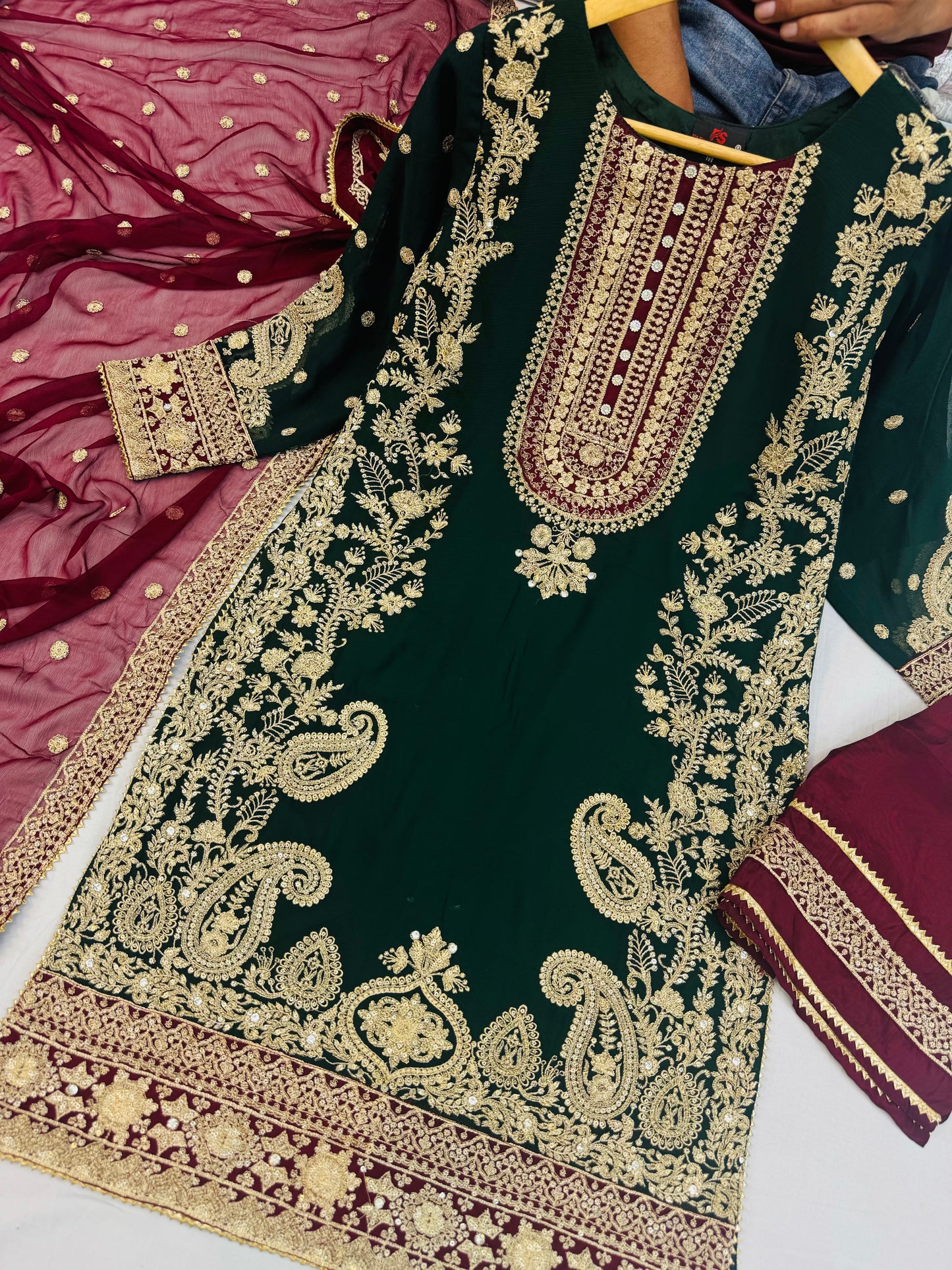 CHIFFON FABRIC 3 piece Heavily Embroidered Partywear & Wedding Wear Dress