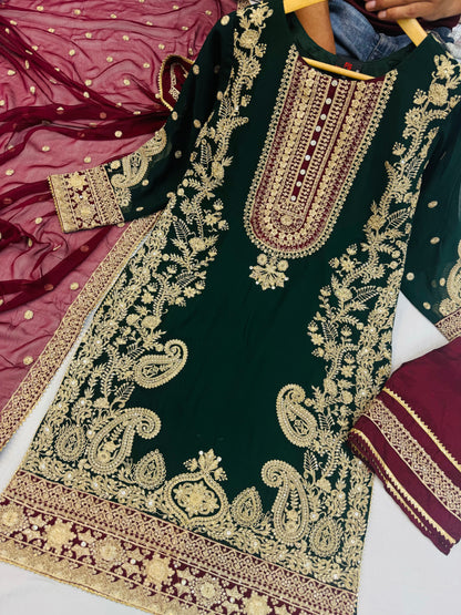CHIFFON FABRIC 3 piece Heavily Embroidered Partywear & Wedding Wear Dress