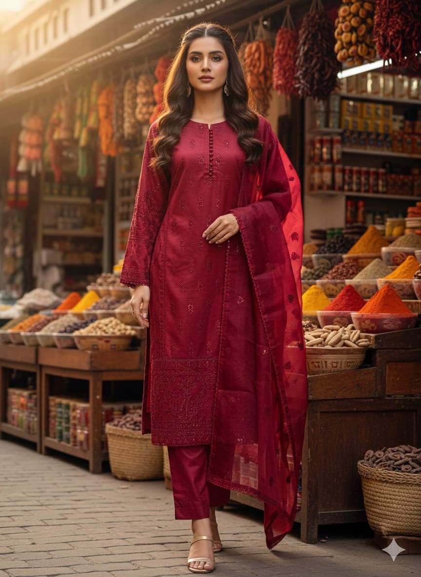 KHADDI Winter Collection Casual Wear Chicken kari Work On Dress