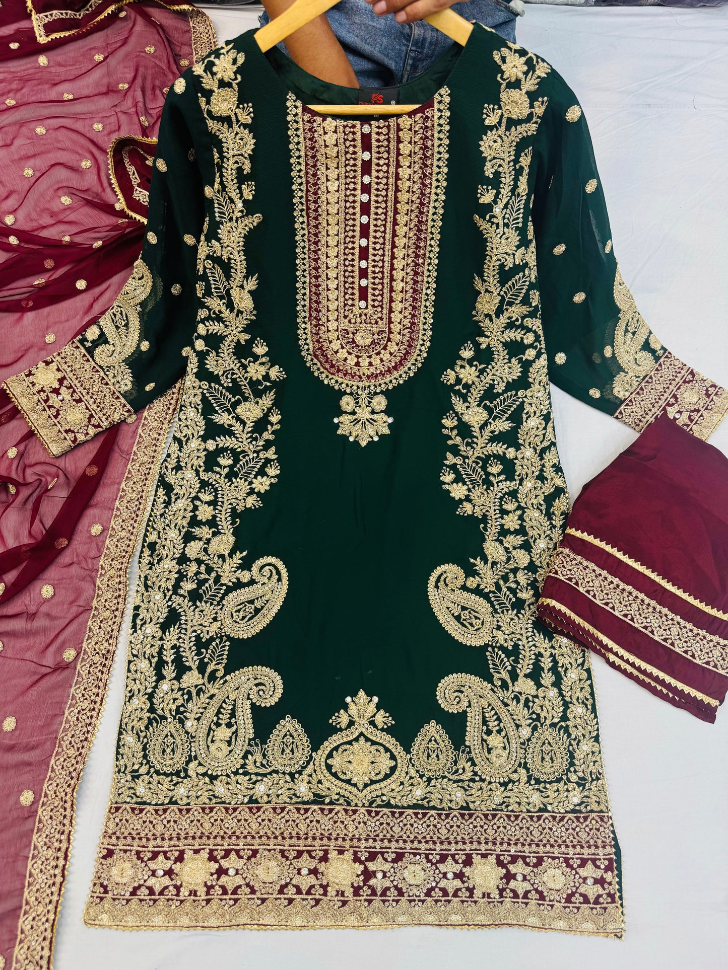 CHIFFON FABRIC 3 piece Heavily Embroidered Partywear & Wedding Wear Dress