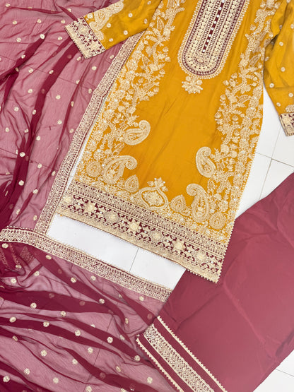 CHIFFON FABRIC 3 piece Heavily Embroidered Partywear & Wedding Wear Dress