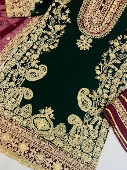 CHIFFON FABRIC 3 piece Heavily Embroidered Partywear & Wedding Wear Dress