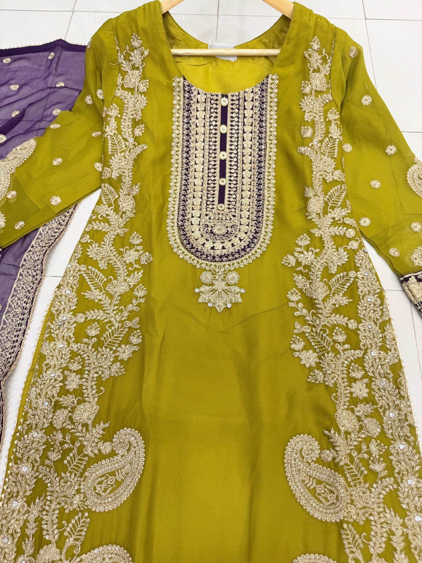 CHIFFON FABRIC 3 piece Heavily Embroidered Partywear & Wedding Wear Dress