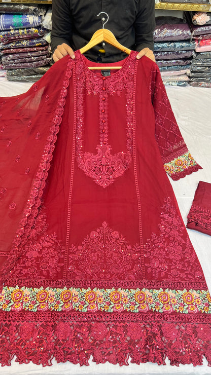 CHIFFON FABRIC 3-PCS Beautiful Heavy Embroided Dress 2026