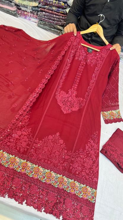 CHIFFON FABRIC 3-PCS Beautiful Heavy Embroided Dress 2026