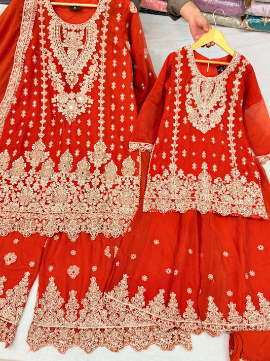 CHIFFON FABRIC Mother & Daughter Dress in Plazo Style 2025