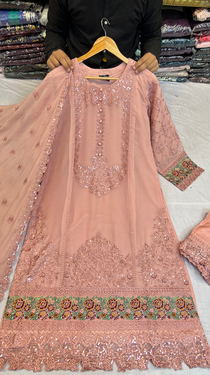 CHIFFON FABRIC 3-PCS Beautiful Heavy Embroided Dress 2026