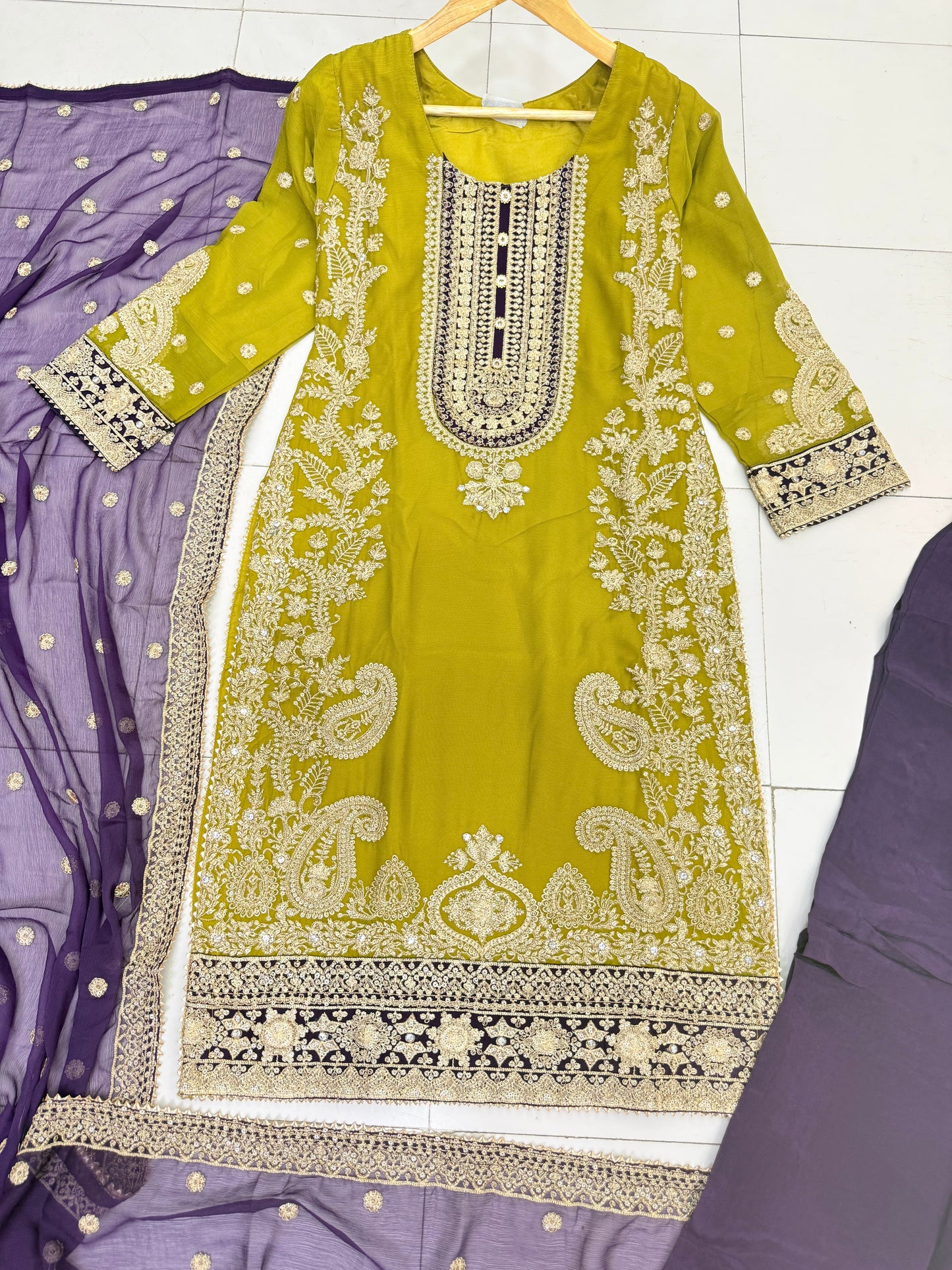 CHIFFON FABRIC 3 piece Heavily Embroidered Partywear & Wedding Wear Dress
