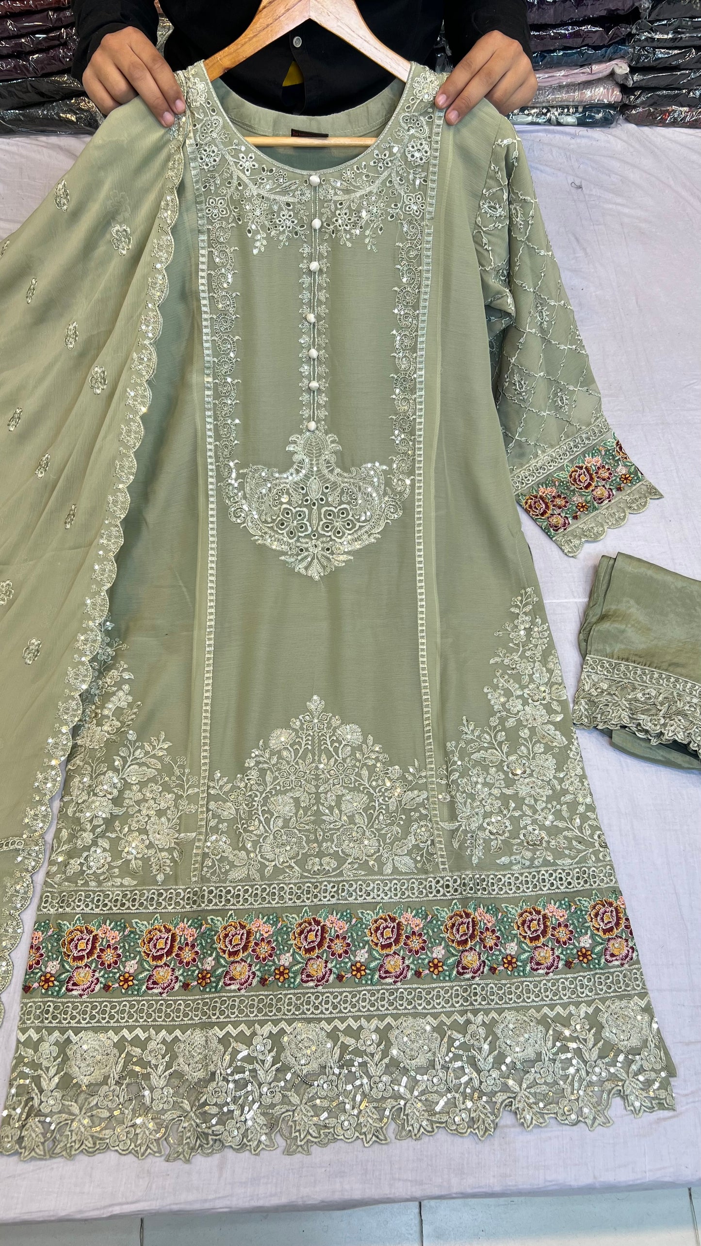 CHIFFON FABRIC 3-PCS Beautiful Heavy Embroided Dress 2026