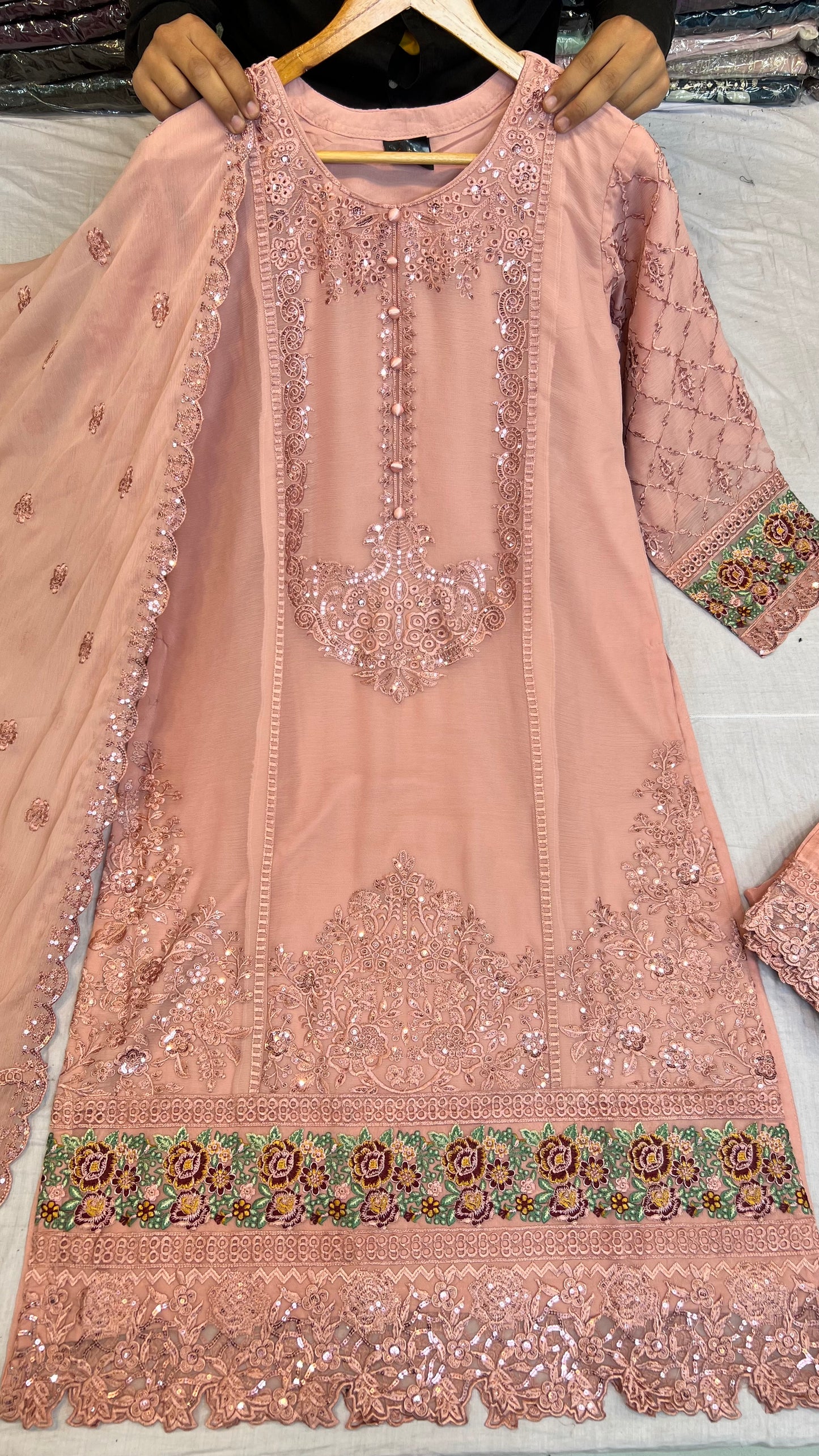 CHIFFON FABRIC 3-PCS Beautiful Heavy Embroided Dress 2026