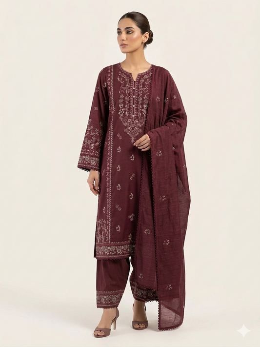 3PC Ready to Wear Viscose Embroidered Suit with Embroidered Dupatta