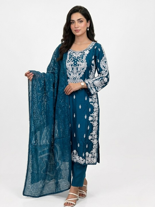 Viscose Beautiful Casual Wear 3 Piece Zinc