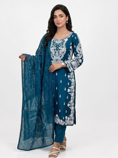 Viscose Beautiful Casual Wear 3 Piece Zinc