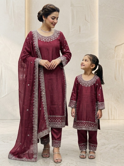 SG2402 Rao Silk Maroon Mother Daughter