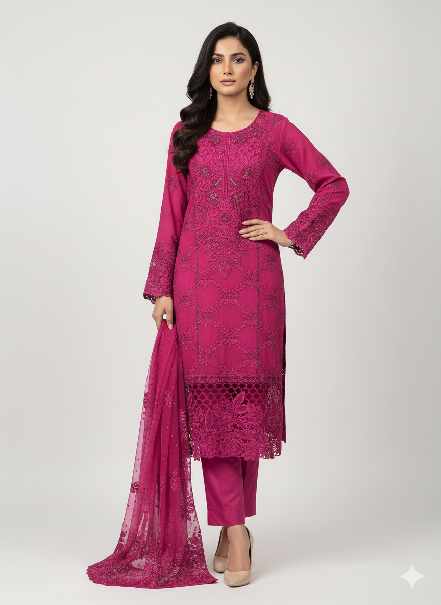 Maria B Inspired Chiffon Dress – 3PC Ready to Wear