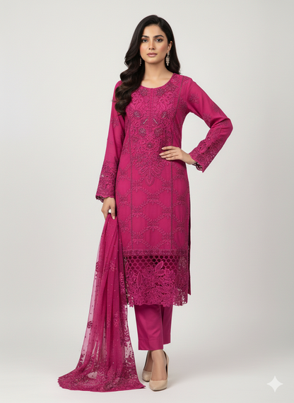 Maria B Inspired Chiffon Dress – 3PC Ready to Wear