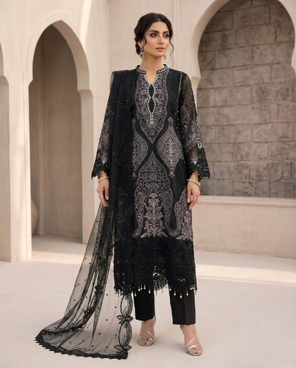 Organza 3pc Embroidered Black