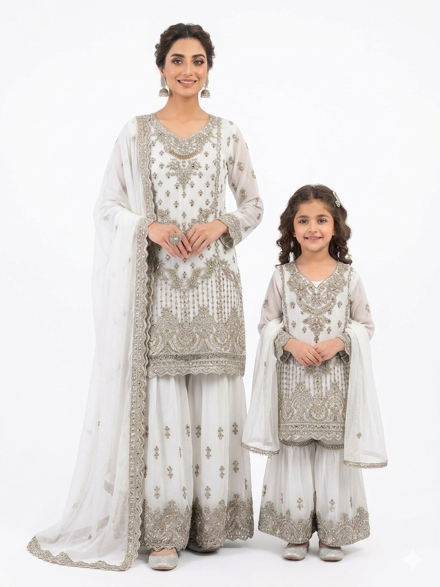 Chiffon Mother Daughter Dress White