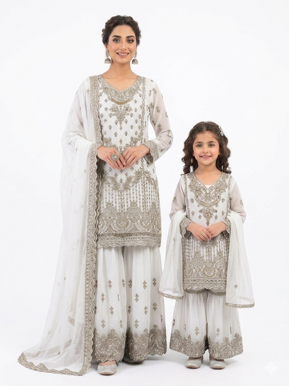 Chiffon Mother Daughter Dress White