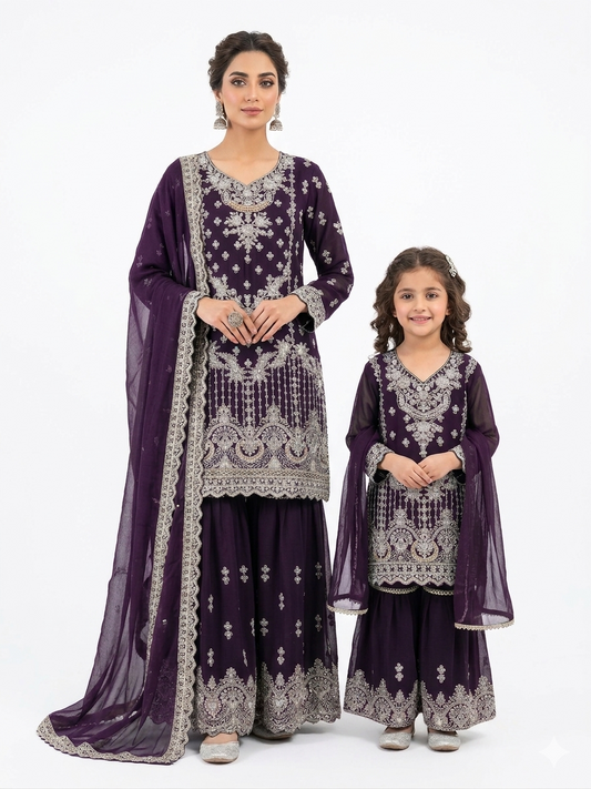 Chiffon Mother Daughter Dress Purple