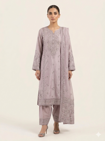 3PC Ready to Wear Viscose Embroidered Suit with Embroidered Dupatta