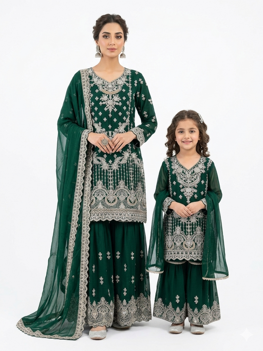 Chiffon Mother Daughter Dress Green