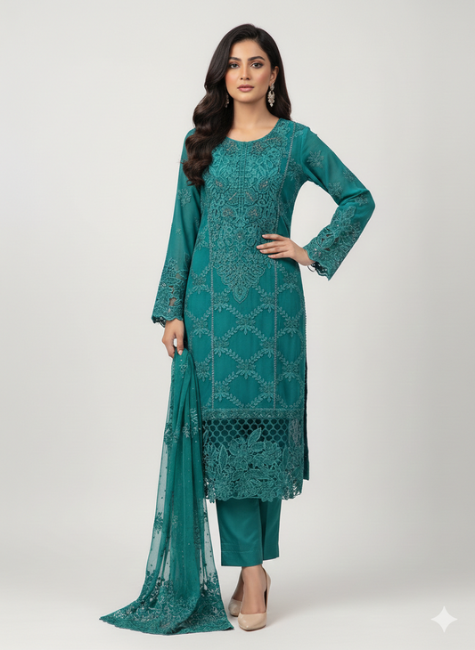 Maria B Inspired Chiffon Dress – 3PC Ready to Wear