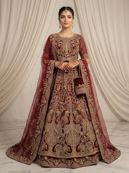Organza Wedding Maxi | Grace & Glamour in Every Stitch Maroon