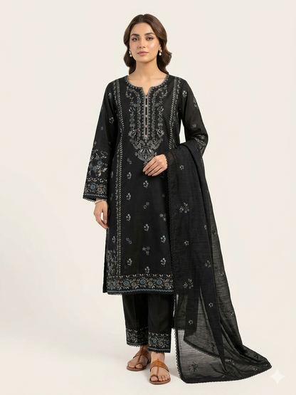 3PC Ready to Wear Viscose Embroidered Suit with Embroidered Dupatta