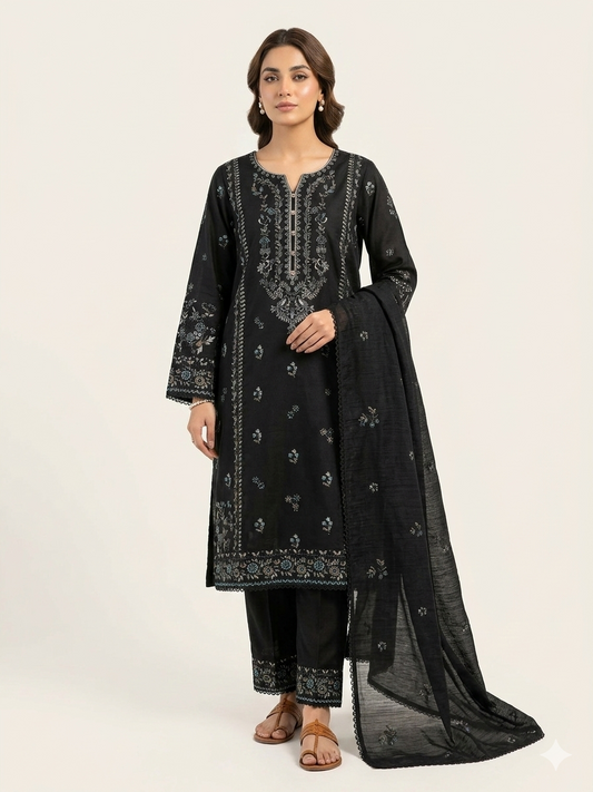 3PC Ready to Wear Viscose Embroidered Suit with Embroidered Dupatta