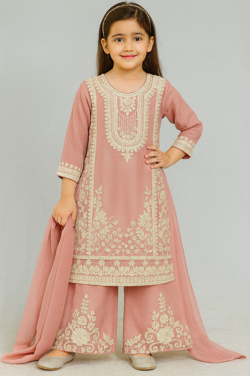Chiffon Kids Dress With Plazo