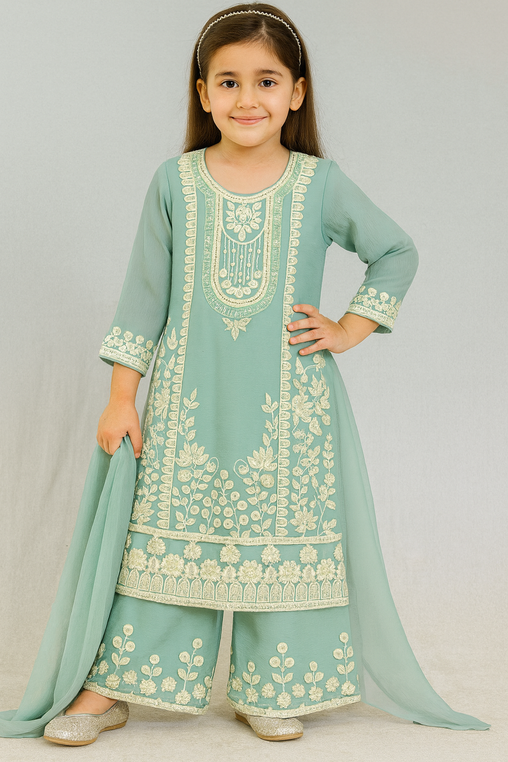 Chiffon Kids Dress With Plazo