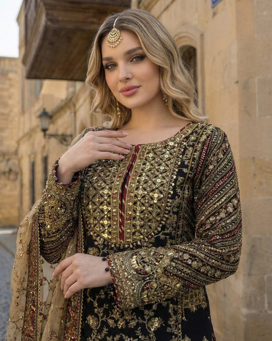 Elegant Black & Gold Embroidered Formal Ensemble