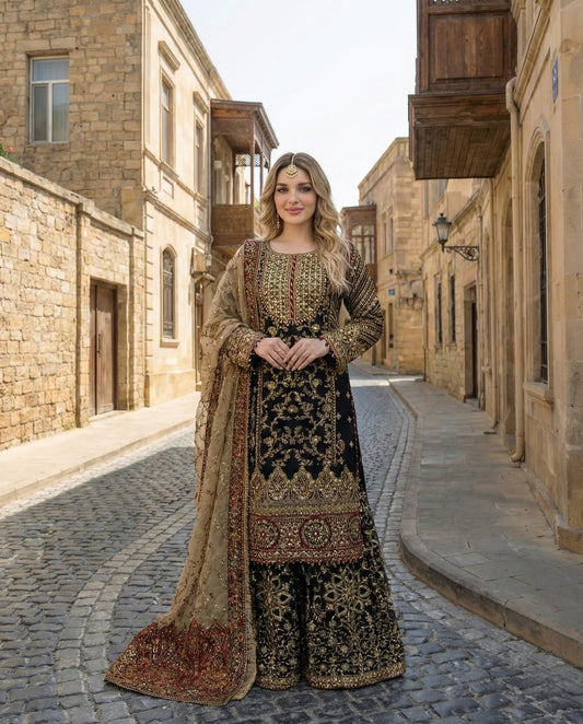 Elegant Black & Gold Embroidered Formal Ensemble