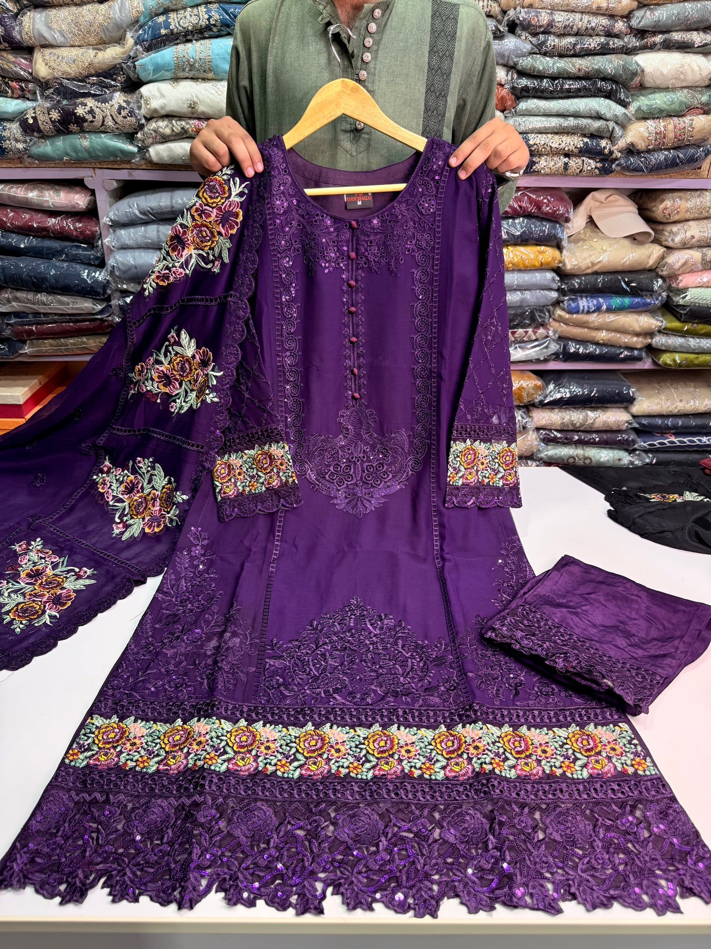MARIAH B. Chiffon Fabric Long Shirt Heavy Embroidered Dupatta Dress 2025